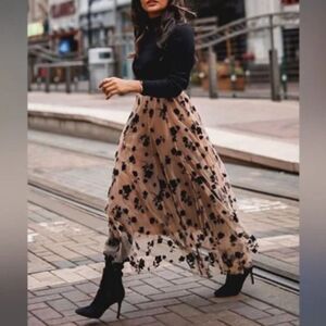 NWOT CHICWISH 3D Posy Double-Layered Mesh Midi Skirt in Size S